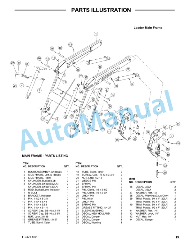 New Holland 32LA, 33LA Quick Attach Farm Loader Operation and Maintenance Manual 86642394-5