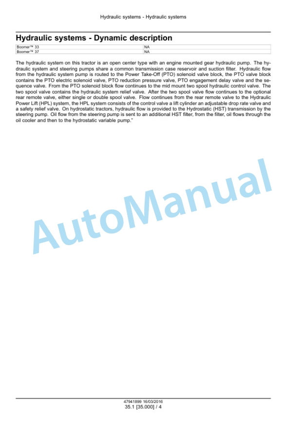 Alternative view of New Holland 33, 37 Boomer Tier 4B Final Compact Tractor Service Manual 47998501