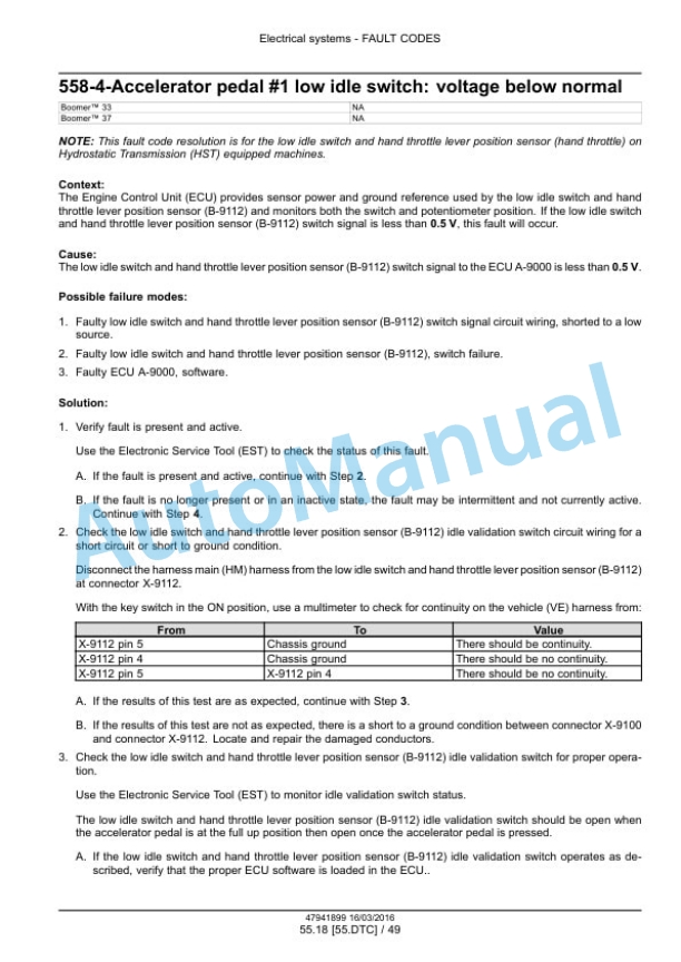 Alternative view of New Holland 33, 37 Boomer Tier 4B Final Compact Tractor Service Manual 47998505