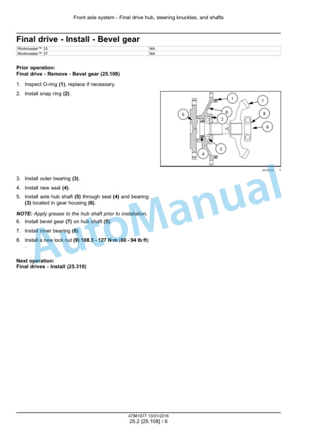 Alternative view of New Holland 33, 37 Workmaster Tier 4B Final Compact Tractor Service Manual 47956040