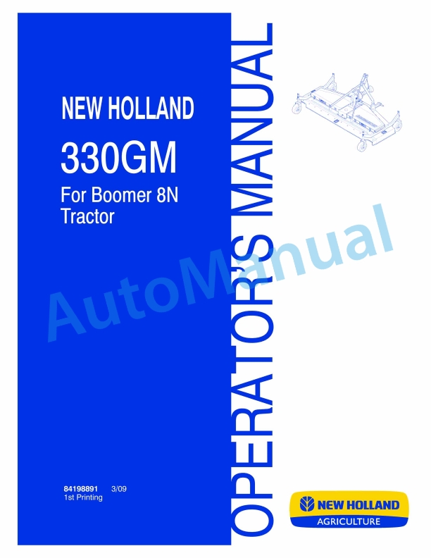 New Holland 330GM For Boomer 8N Tractor Operation and Maintenance Manual 84198891