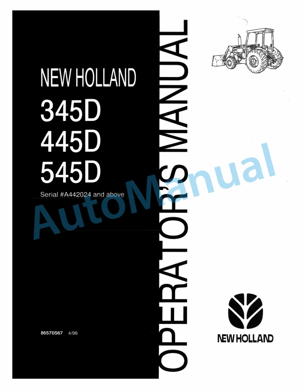 New Holland 345D, 445D, 545D Tractor Loader Operation and Maintenance Manual 86570567