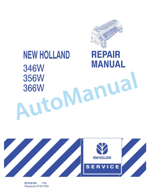 New Holland 346W, 356W, 366W Header Repair Manual 87576103