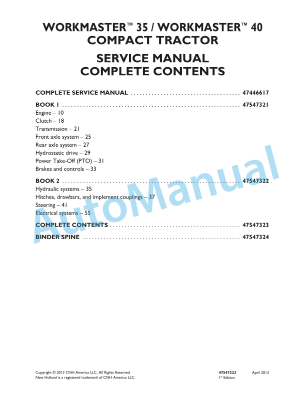 New Holland 35, 40 Workmaster Compact Tractor Service Manual 47547323