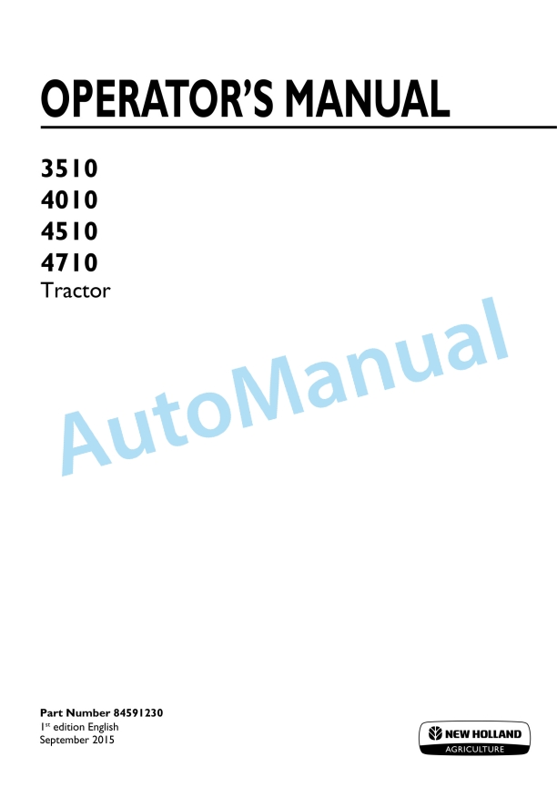 New Holland 3510, 4010, 4510, 4710 Tractor Operation and Maintenance Manual 84591230