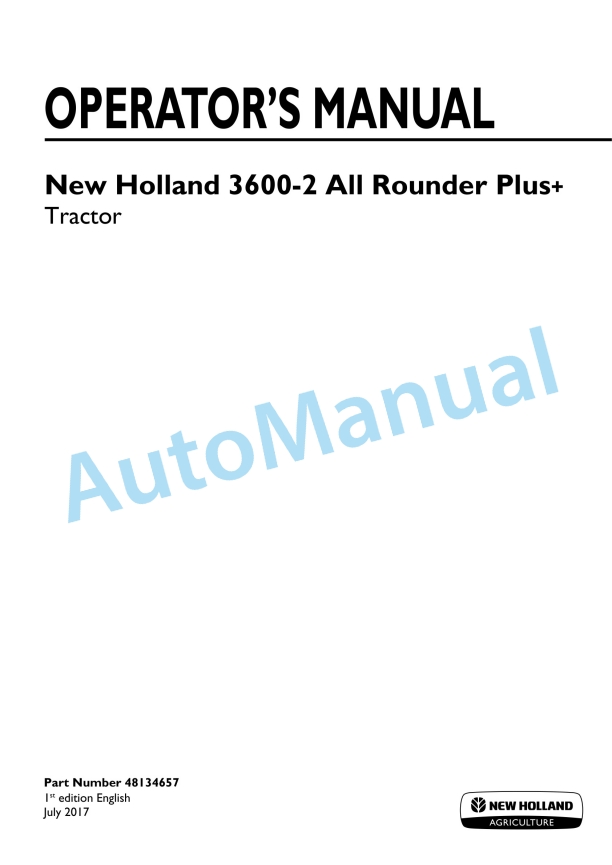 New Holland 3600-2 All Rounder Plus Tractor Operation and Maintenance Manual 48134657