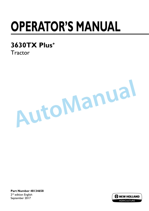 New Holland 3630TX Plus Tractor Operation and Maintenance Manual 48134658