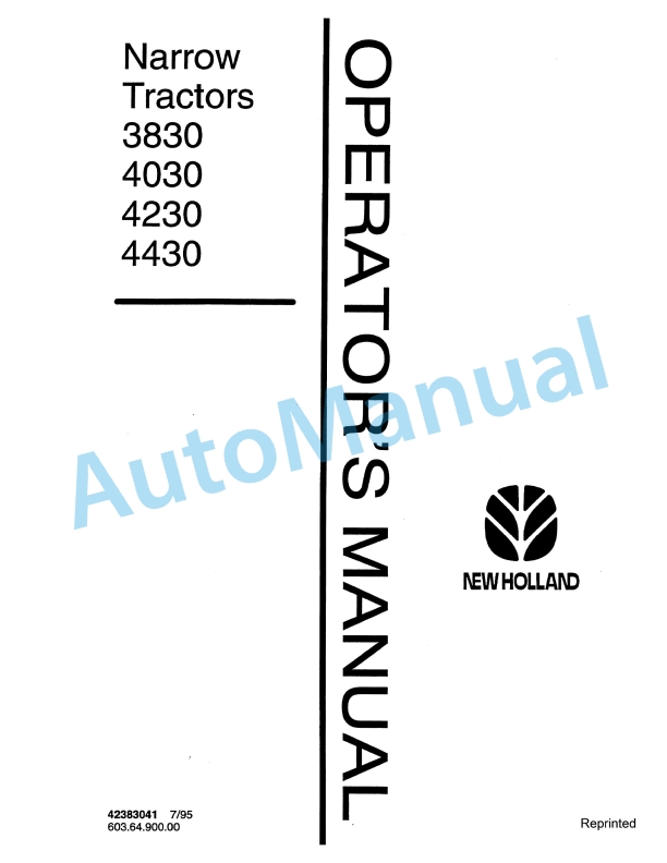 New Holland 3830, 4030, 4230, 4430 Narrow Tractor Operation and Maintenance Manual 42383041