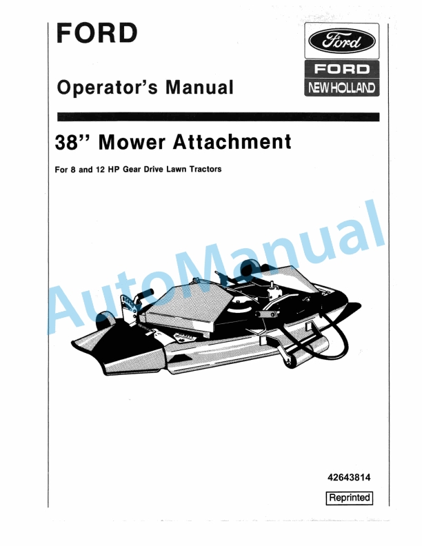 New Holland 38in Mower Attachment Operation and Maintenance Manual 42643814