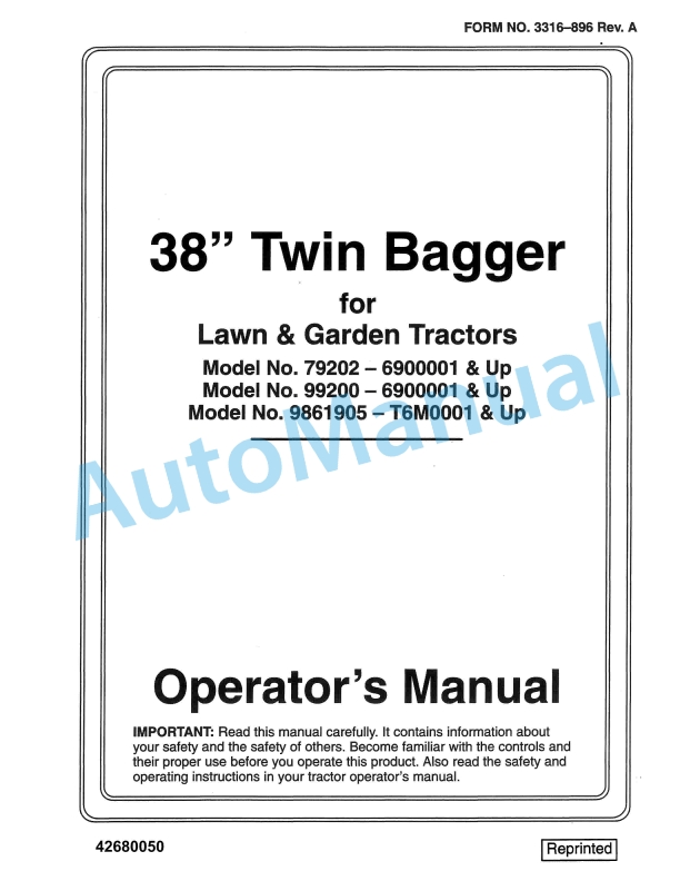 New Holland 38in Twin Bagger for Lawn - Garden Tractor Operation and Maintenance Manual 42680050