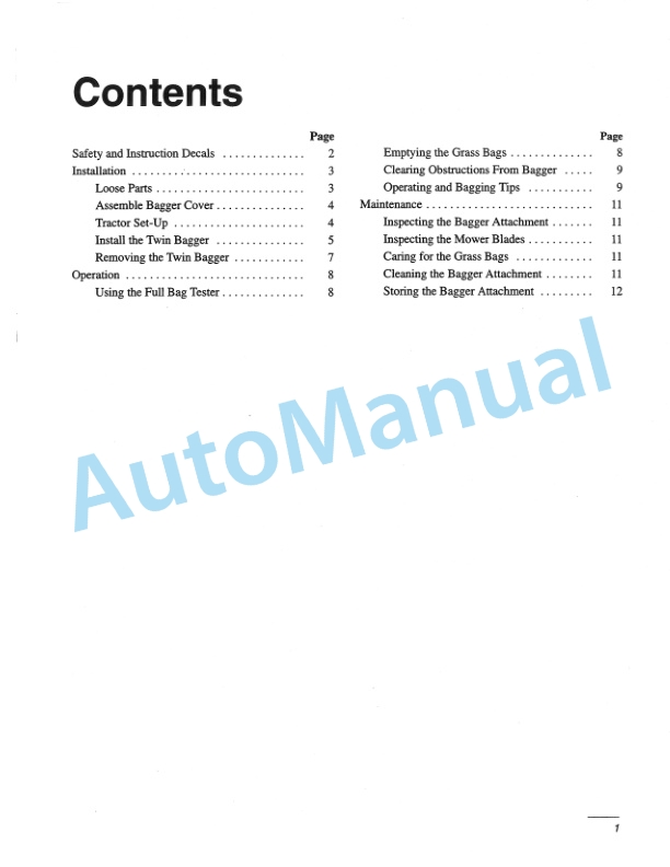 New Holland 38in Twin Bagger for Lawn - Garden Tractor Operation and Maintenance Manual 42680050-2