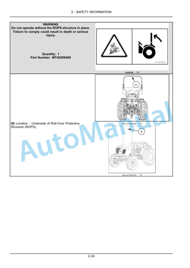 Alternative view of New Holland 40, 50 Boomer With ROPS, Cap Stage IIIA Compact Tractor Operation and Maintenance Manual 47980830