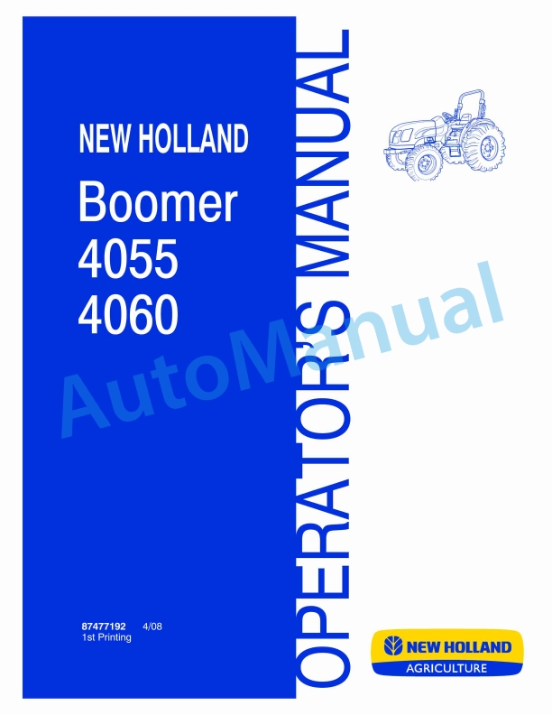 New Holland 4055, 4060 Boomer Tractor Operation and Maintenance Manual 87477192