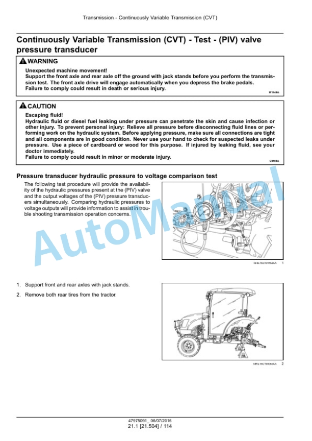 Alternative view of New Holland 40D CVT, 45D CVT, 50D CVT Boomer Tier 3 Compact Tractor Service Manual 47975091
