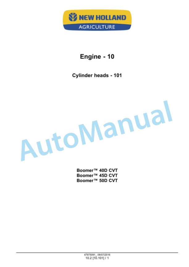 Alternative view of New Holland 40D CVT, 45D CVT, 50D CVT Boomer Tier 3 Compact Tractor Service Manual 48001041
