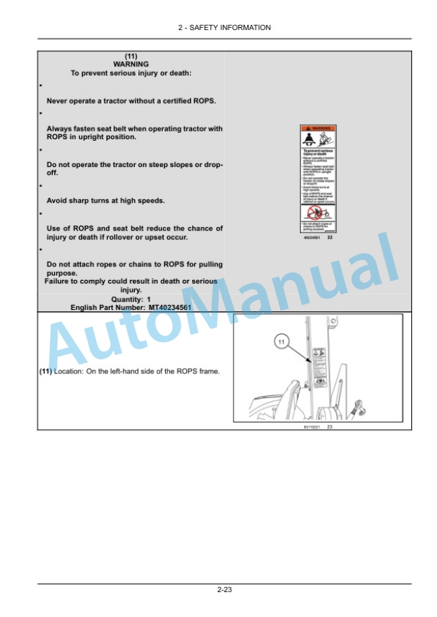 Alternative view of New Holland 41, 47 Boomer Compact Tractor Operation and Maintenance Manual 47578243