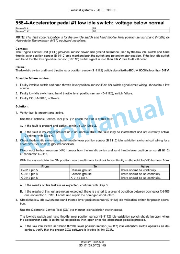 Alternative view of New Holland 41, 47 Boomer Tier 4B Final Compact Tractor Service Manual 47998522