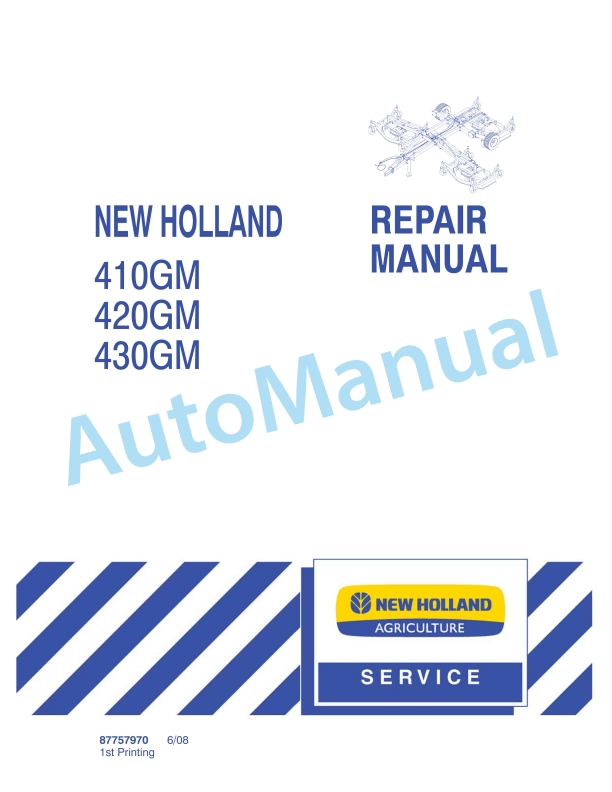 New Holland 410GM, 420GM, 430GM Flex Wing Finish Mower Repair Manual 87757970