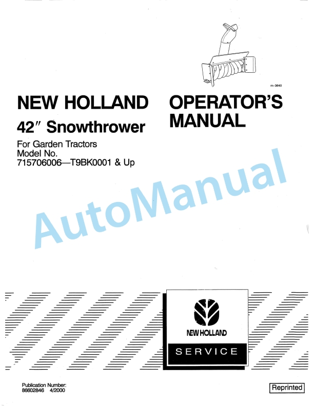 New Holland 42 Snowthrower Operation and Maintenance Manual 86602846
