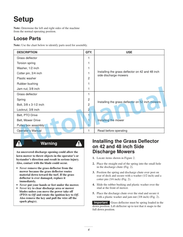 New Holland 42in, 48in, 52in Mower Operation and Maintenance Manual 87040092-2