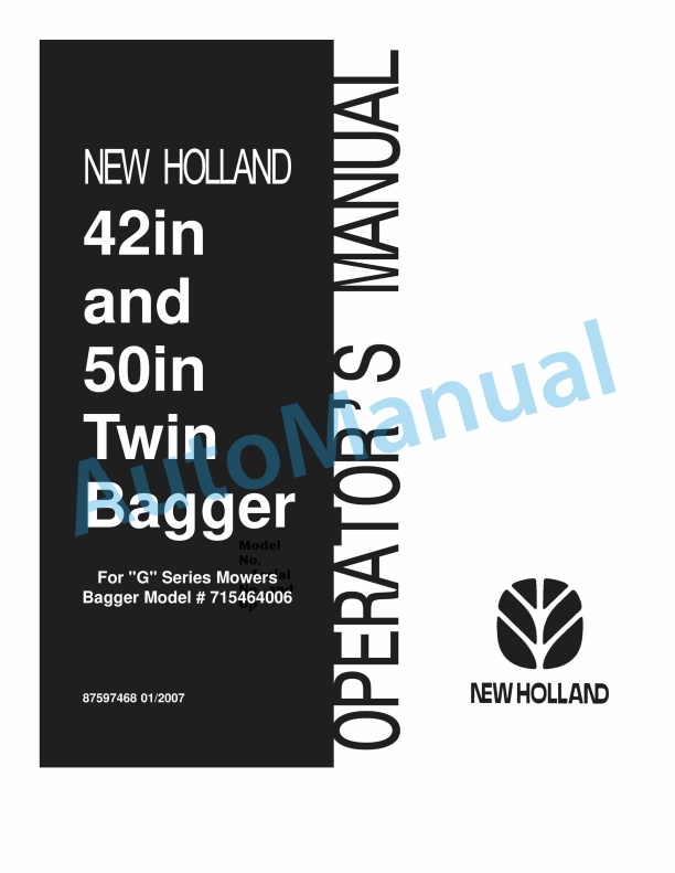 New Holland 42in, 50in Twin Bagger Operation and Maintenance Manual 87597468