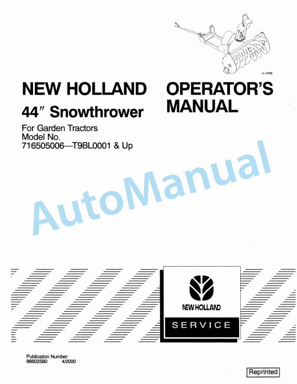 New Holland 44 Snowthrower Operation and Maintenance Manual 86602580
