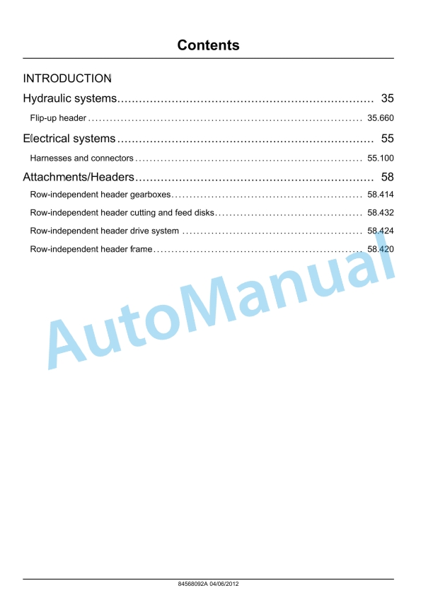 New Holland 440FI, 470FI, 490FI Plus Maize Header Service Manual 84568092A
