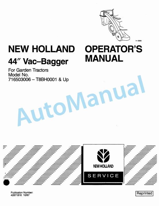 New Holland 44in Vac-Bagger Garden Tractor Operation and Maintenance Manual 42871810