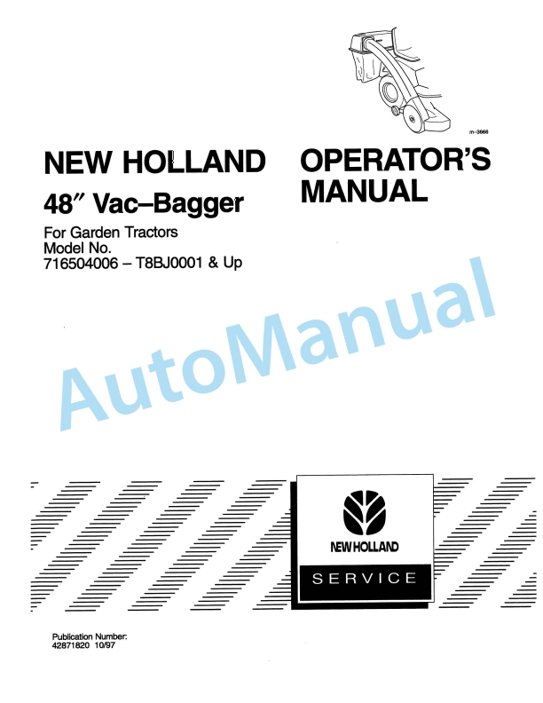 New Holland 44in Vac-Bagger Garden Tractor Operation and Maintenance Manual 42871820