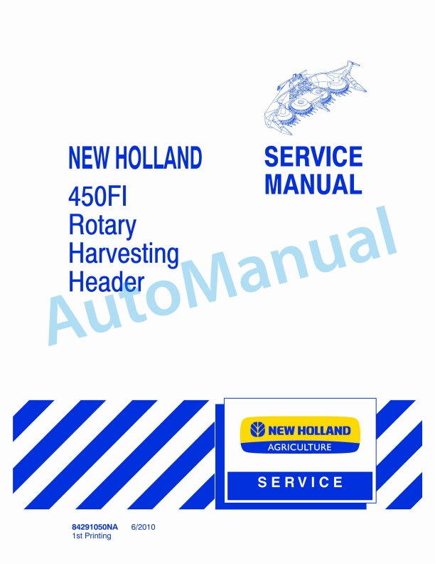 New Holland 450FI Rotary Harvesting Header Service Manual 84291050NA
