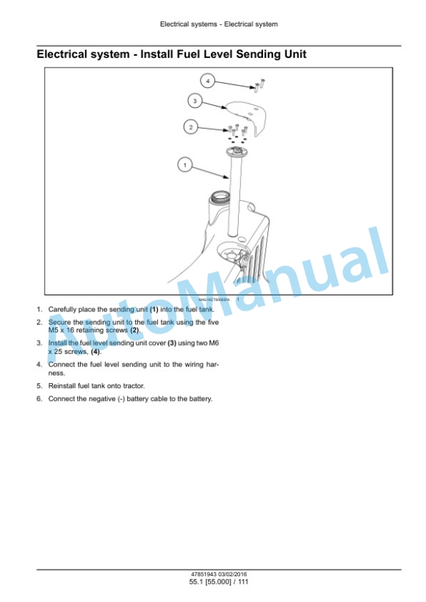 New Holland 46D CVT, 54D CVT Boomer Tier 4B Final Compact Tractor Service Manual 47979818-5