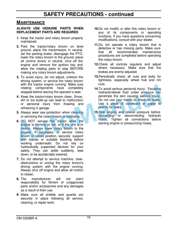New Holland 47CO 47in Rotary Broom Operation and Maintenance Manual 87300085-3