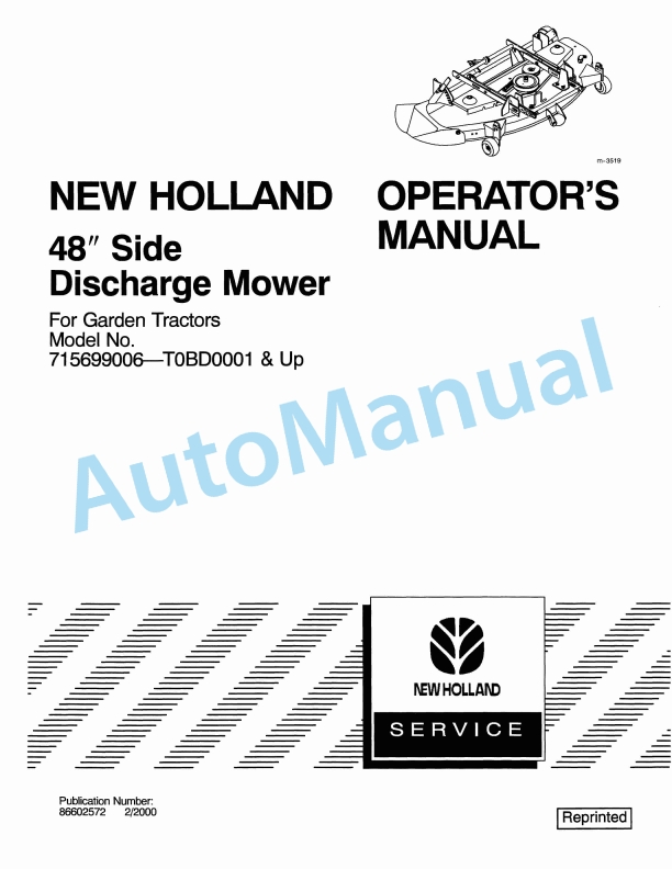 New Holland 48 Side Discharge Mower Operation and Maintenance Manual 86602572