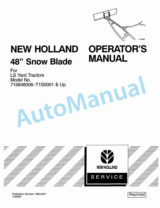 New Holland 48 Snow Blade Operation and Maintenance Manual 86619977