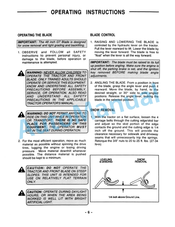 New Holland 48in Front Blade GT65, GT75, GT85, GT95 Tractor Operation and Maintenance Manual 42680150-3