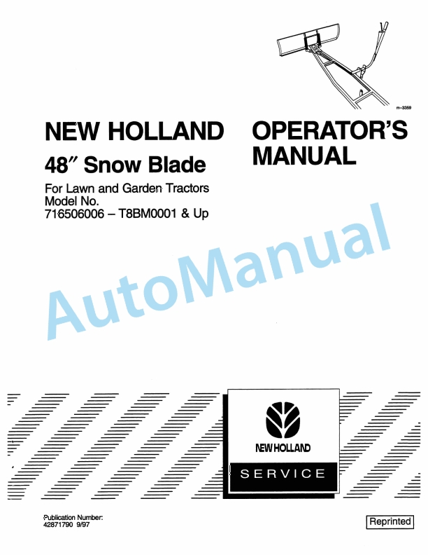 New Holland 48in Snow Blade for Lawn - Garden Tractor Operation and Maintenance Manual 42871790