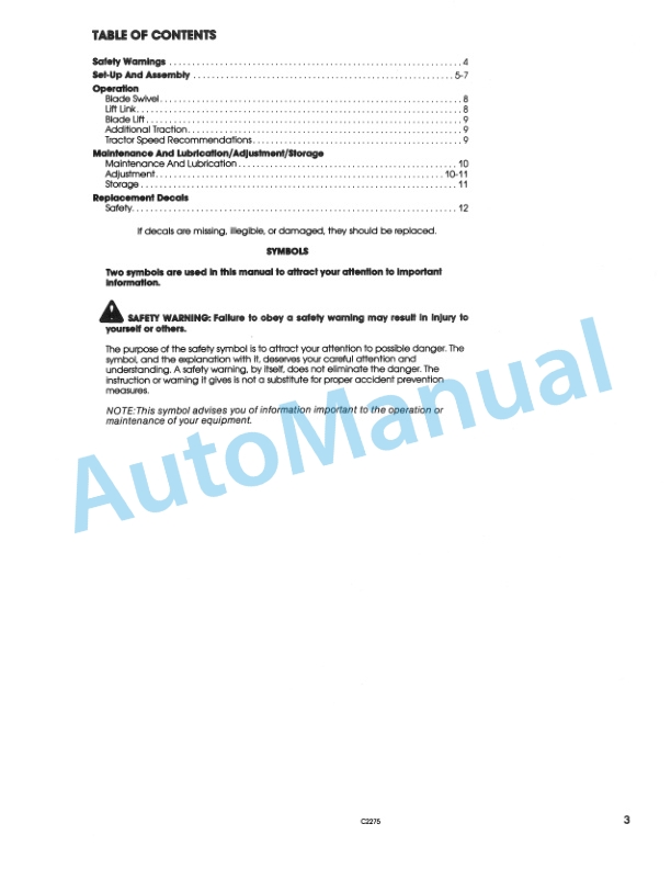 New Holland 48in Spring Trip Front Blade Operation and Maintenance Manual 42644812-2
