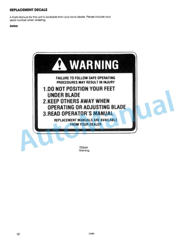 New Holland 48in Spring Trip Front Blade Operation and Maintenance Manual 42644812-5