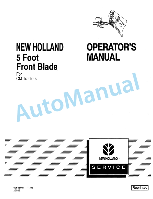 New Holland 5 Foot Front Blade For CM Tractor Operation and Maintenance Manual 42646041