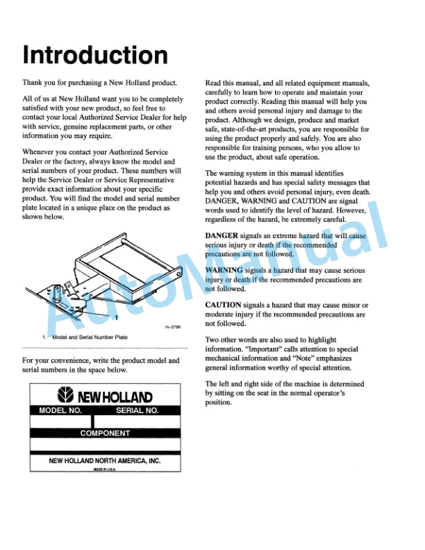 New Holland 50 Mid-Mount Blade Operation and Maintenance Manual 86602579-2