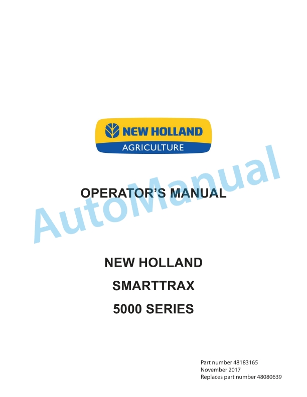 New Holland 5000 Series SmartTrax Tractor Operation and Maintenance Manual 48183165