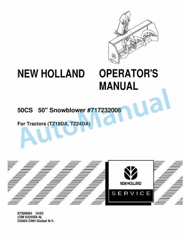 New Holland 50CS 50in Snowblower Operation and Maintenance Manual 87300084