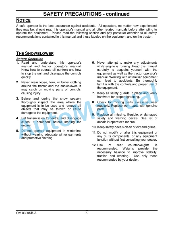 New Holland 50CS 50in Snowblower Operation and Maintenance Manual 87300084-2