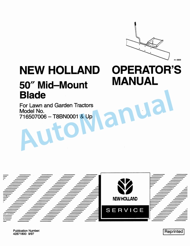 New Holland 50in Mid-Mount Blade Operation and Maintenance Manual 42871800