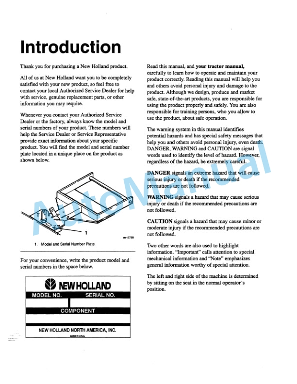 New Holland 50in Mid-Mount Blade Operation and Maintenance Manual 42871800-2