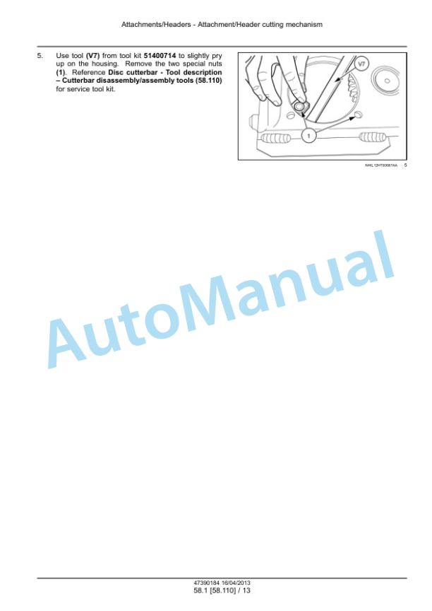 New Holland 512, 530 Megacutter Tractor Mounted Disc Mower-Conditioner Service Manual 47390184-5