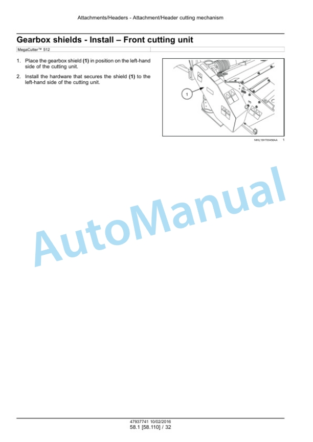 New Holland 512, 530 Megacutter Tractor Mounted Disc Mower-Conditioner Service Manual 47937741-5