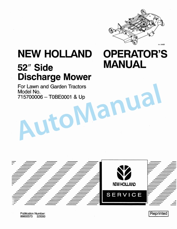 New Holland 52 Side Discharge Mower Operation and Maintenance Manual 86602573