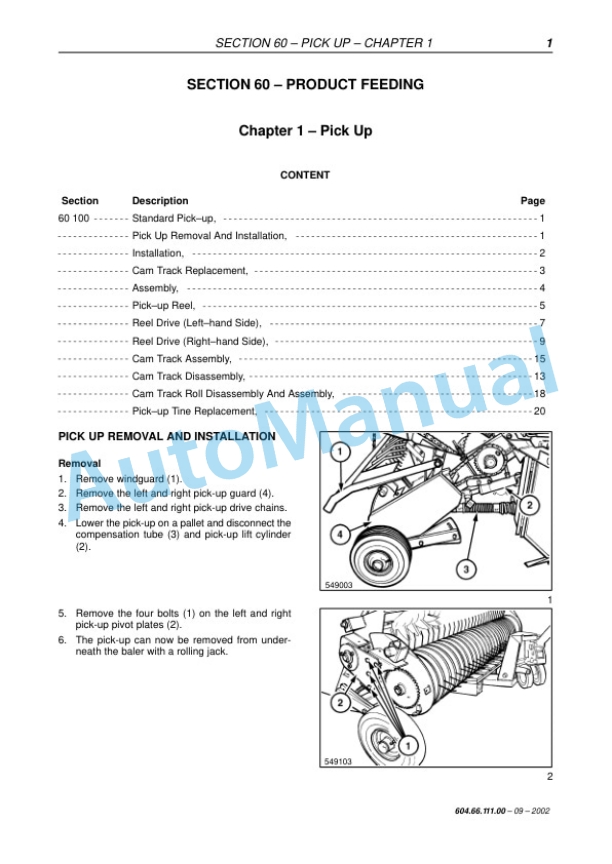 New Holland 544, 548 Round Baler Repair Manual 6046611100-3