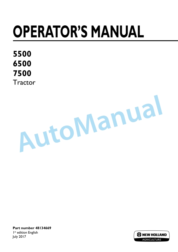 New Holland 5500, 6500, 7500 Tractor Operation and Maintenance Manual 48134669